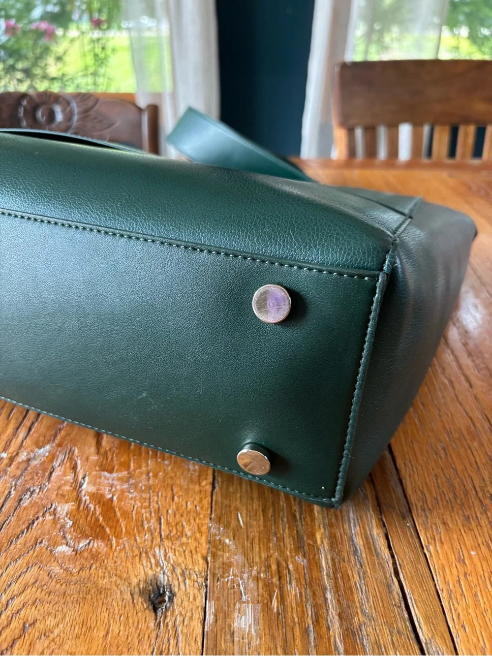Calpak Dark Green Leather Brief Tote